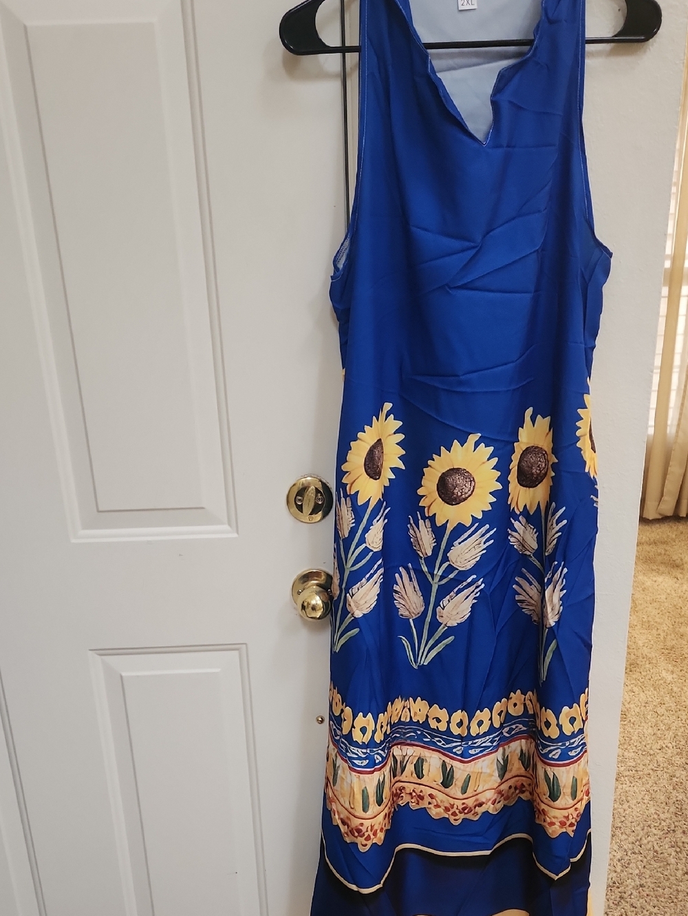 Blue Sunflower Print Maxi Dress 52" Lenghth, 21" Pit To Pit